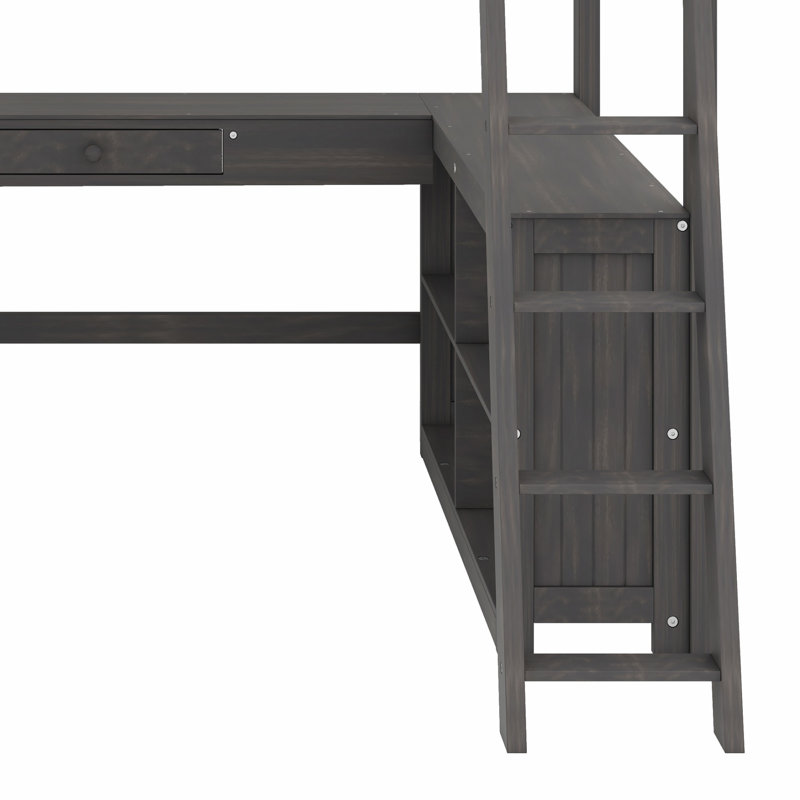 Loft Bed With U-Shaped Desk, Drawers And Storage Shelves, Brown