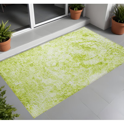 3' X 4' Lime Green Abstract Washable Non Skid Indoor Outdoor Area Rug