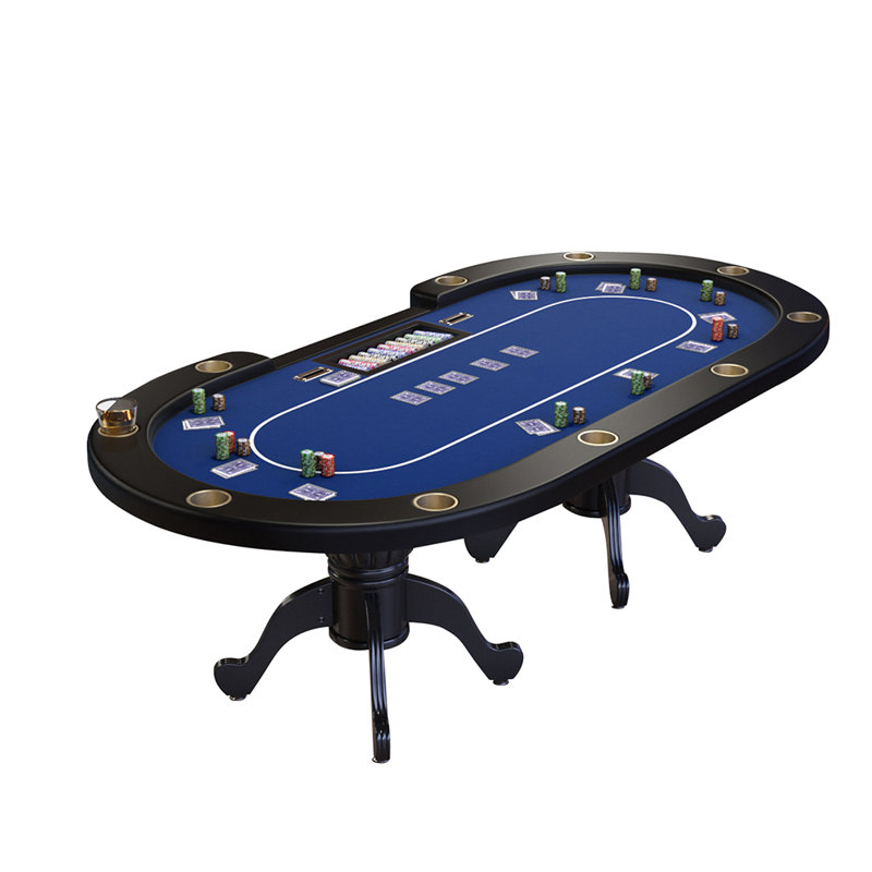Table de poker INO Design 95 "pour jeux de casino avec base de piédestal en acier inoxydable, Bleu