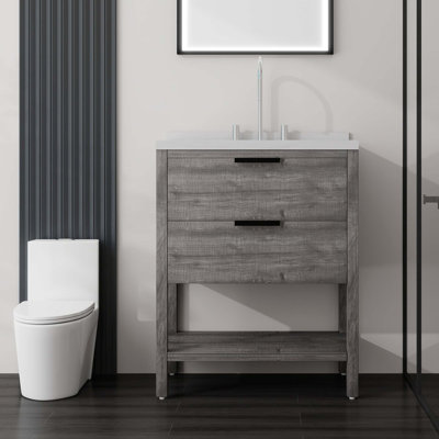 Meuble-lavabo autoportant avec lavabo et tiroirs à fermeture en douceur
