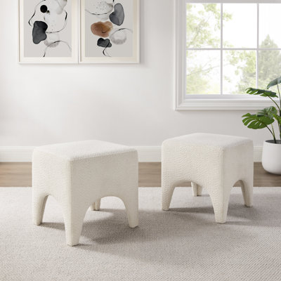Modern Boucle Upholstered Ottoman, Shoe Changing Stool, Makeup Stool(Set Of 2) by Latitude Run