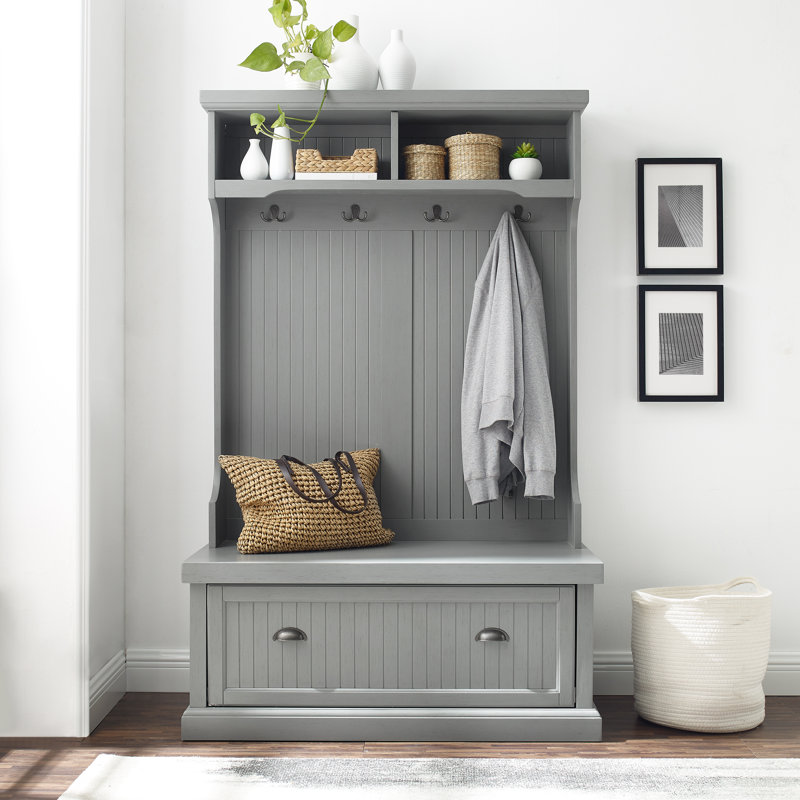 Portemanteau avec banc et rangement pour chaussures Seaside, Gris