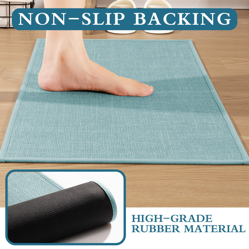 5 Piece Linen-Look Bath Rug Set with Non-Slip Backing, Blue