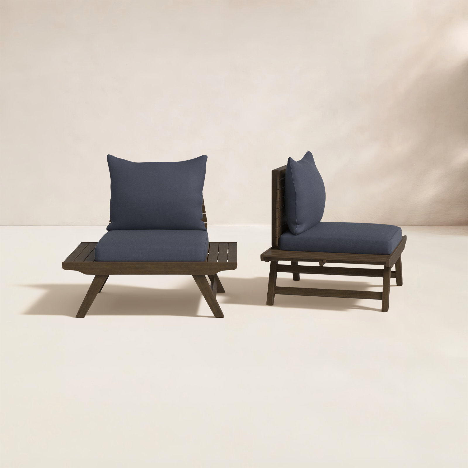 Acacia Outdoor Armless Lounge Chair, Gray Frame/Dark Gray Cushion