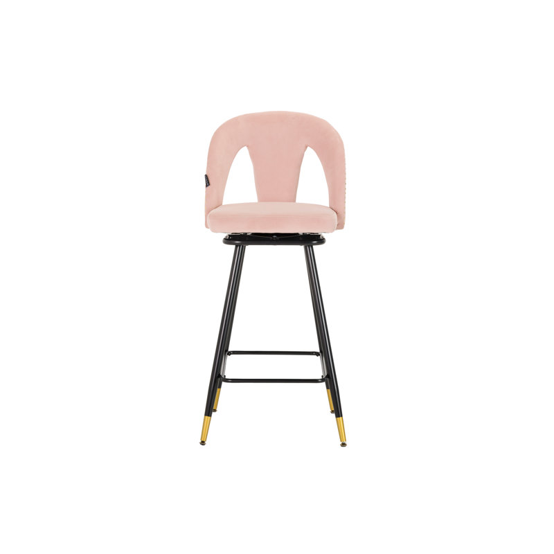 Harbor Swivel Upholstered Counter Stool with Metal Frame, Pink