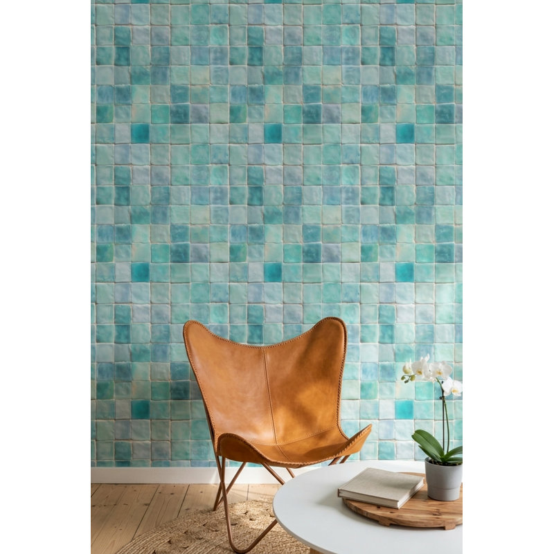 Murale en céramique lustrée bleu sarcelle, Non-Woven Non-Pasted