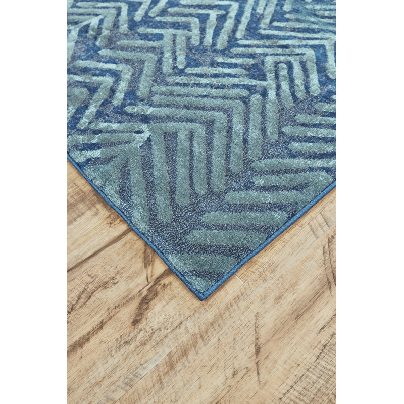 Abbotsfield Chevron Chevron Handmade Pacific Blue Area Rug, Rectangle 8' x 11'