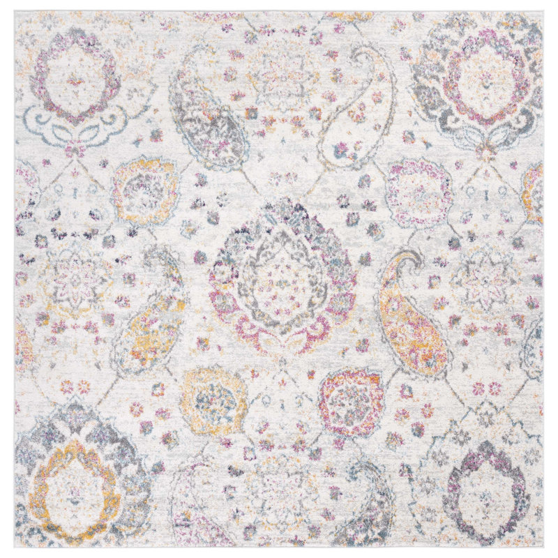 Felty Paisley Area Rug, Square 6'7", Gold/Gray