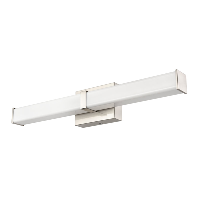 Jeshawn 24" Wide Integrated LED Bathroom Vanity Light with White Shade, Brushed Nickel