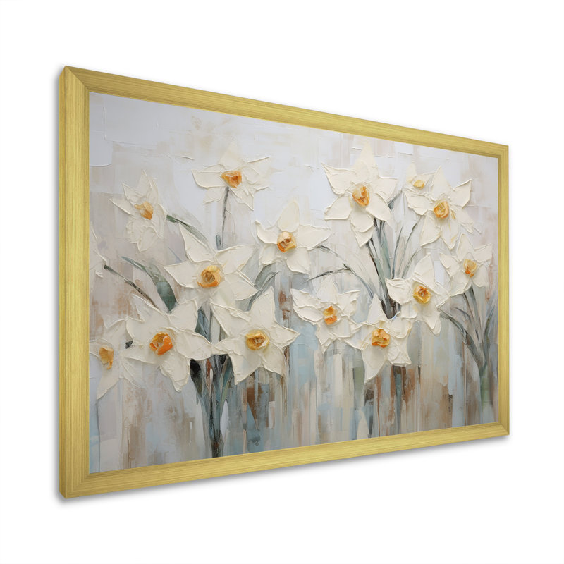 Minimalisme - jonquilles blanches II - impression, H 16 po x l 32 po x P 1 po, Cadre doré simple