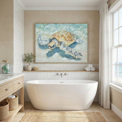 Turtle Tides Hand-Painted Coastal Canvas Wall Art