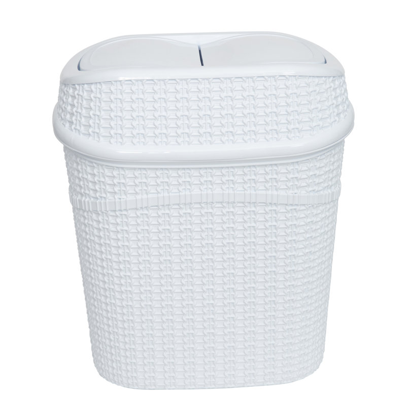 White Woven Plastic Swing Top Rubbish Bin