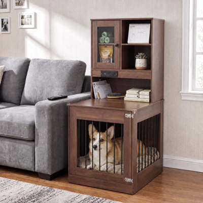 Table d'appoint en bois de style meuble pour cage de petit chien - Niche d'intérieur - Construction robuste en bois, surface facile à nettoyer - Couleur : Noyer