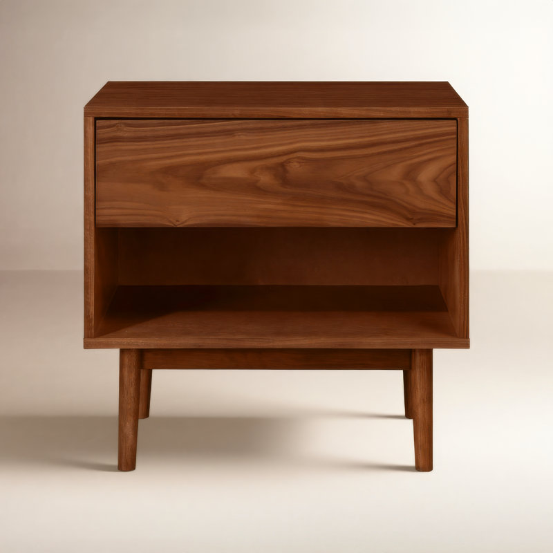 Indra 22" H 1-Drawer Wood Nightstand , Walnut