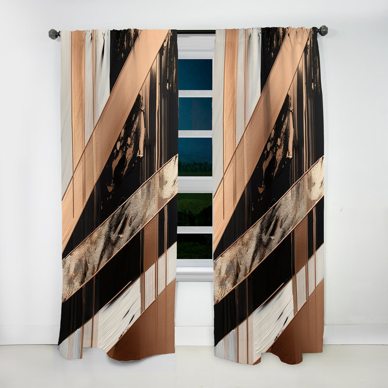 Gautam - Rose Gold Embracing Essence Of Lines III - Modern Curtain - Velvet Room Darkening - 1 panel, 52" W x 120" L