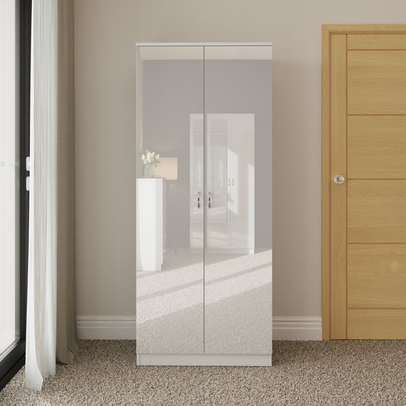 Brendle 2 Door Wardrobe - High Gloss Front, Soft Close Doors, Polished Metal Handles, White