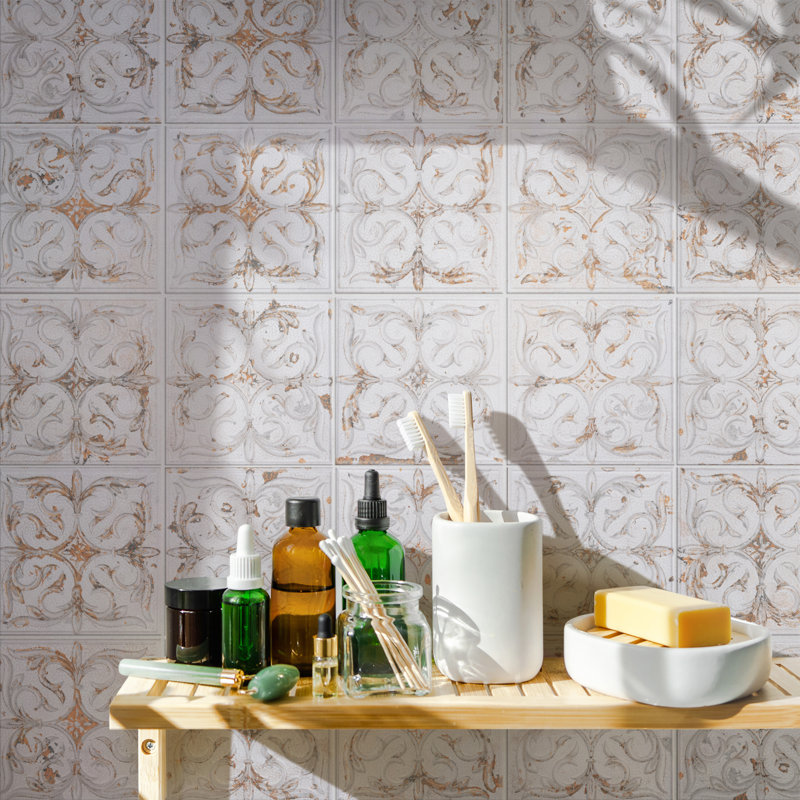Antigua Lis 13" x 13" Straight Edge Porcelain Metal Look Wall Tile, White