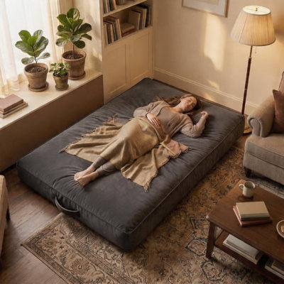 Fauteuil à billes convertible, canapé-lit en mousse à mémoire de forme avec housse lavable, tissu en flanelle, poche latérale et poignée