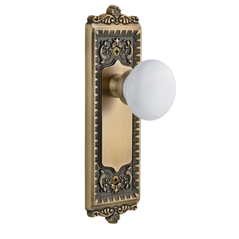 Grandeur Windsor Plate Single Dummy with Hyde Park Door Knob, Vintage Brass