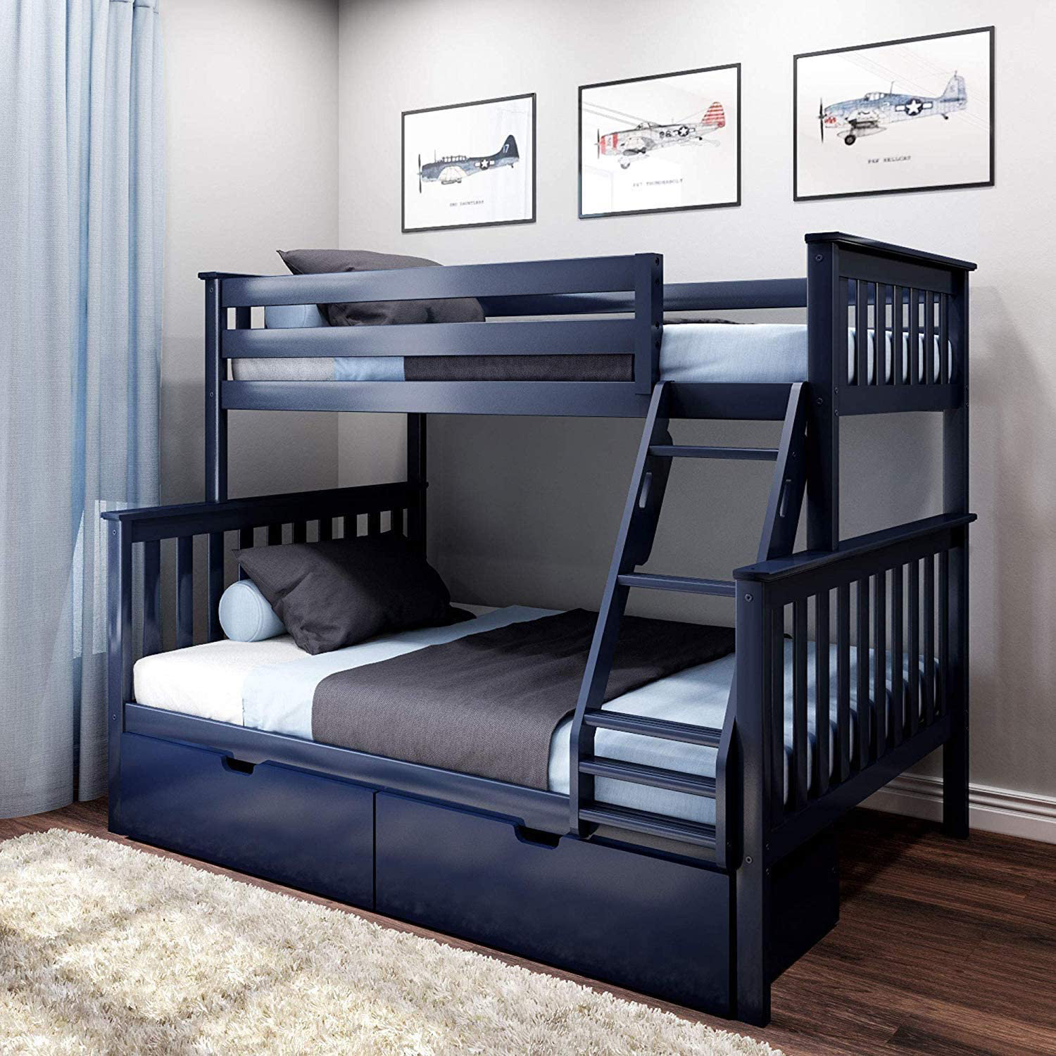 Bolles Bunk Bed with Drawers, Twin over Full, Blue