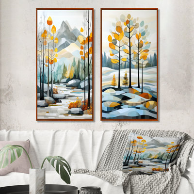 Fragments de rêve de forêt sur le sentier d'automne - Tableau mural en deux parties sur toile représentant une forêt