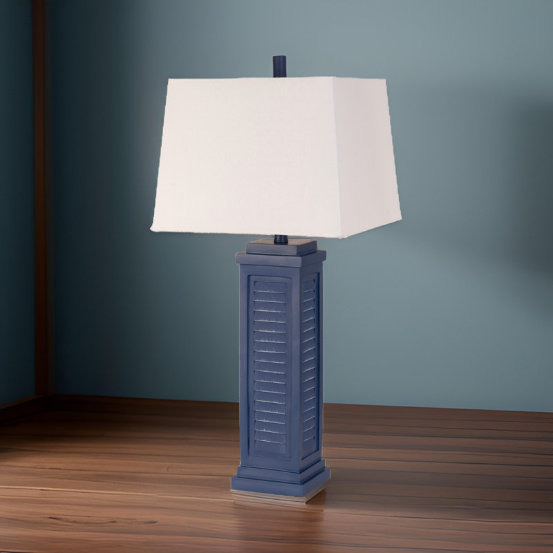 Tabetha Stunning Shutter USB Port Table Lamp with Linen Shade (Set of 2), Navy 