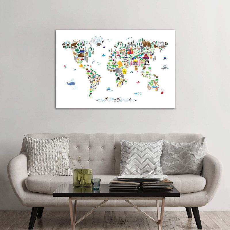 Animal Map Of The World by Michael Tompsett - Print on Canvas, No Frame, 66.04 cm H x 45.72 cm W x 1.91 cm D