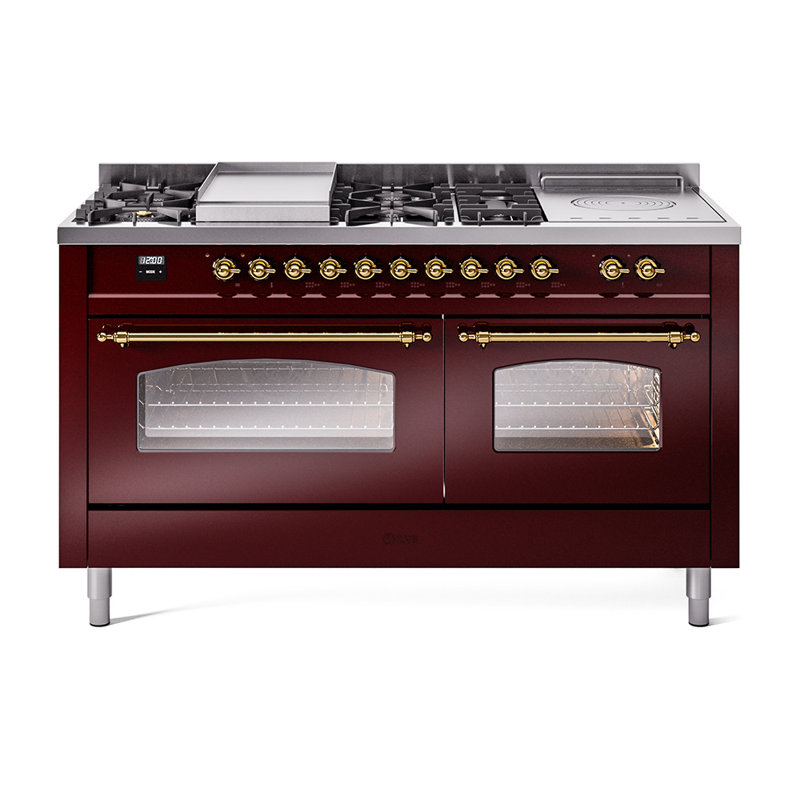 ILVE Nostalgie II 60 Dual Fuel Range, 5 Burners, Griddle, Frenchtop , Natural Gas, Antique White/Bronze