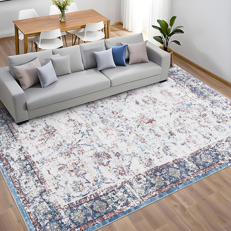 Vintage Area Rug Machine Washable Foldable Rug with Non Slip Carpet for Living Room Bedroom Dining Room, Rectangle 6' x 9'