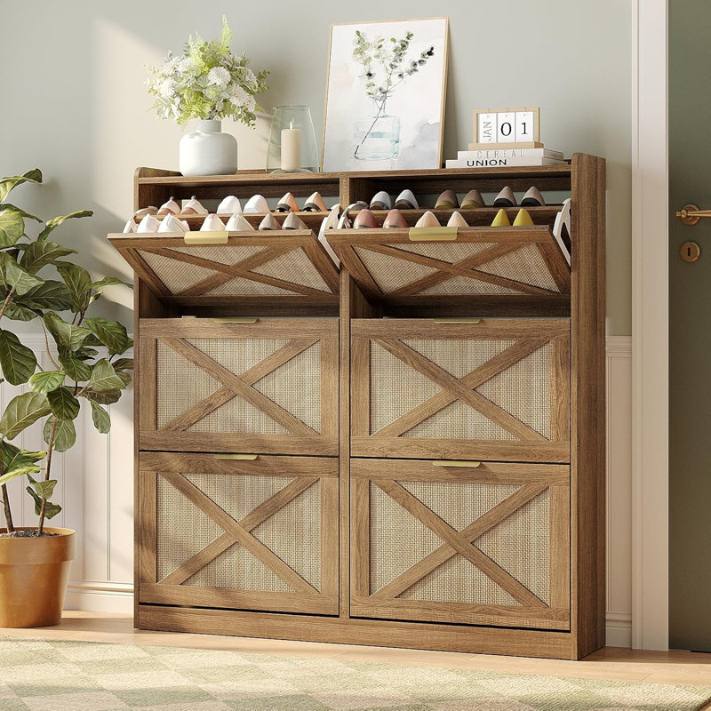 Freestanding Shoe Storage Cabinet With 6 Flip Drawers, Space-Saving Shoe Organizer With Metal Handles For Entryway, Narrow Shoe Rack Cabinet