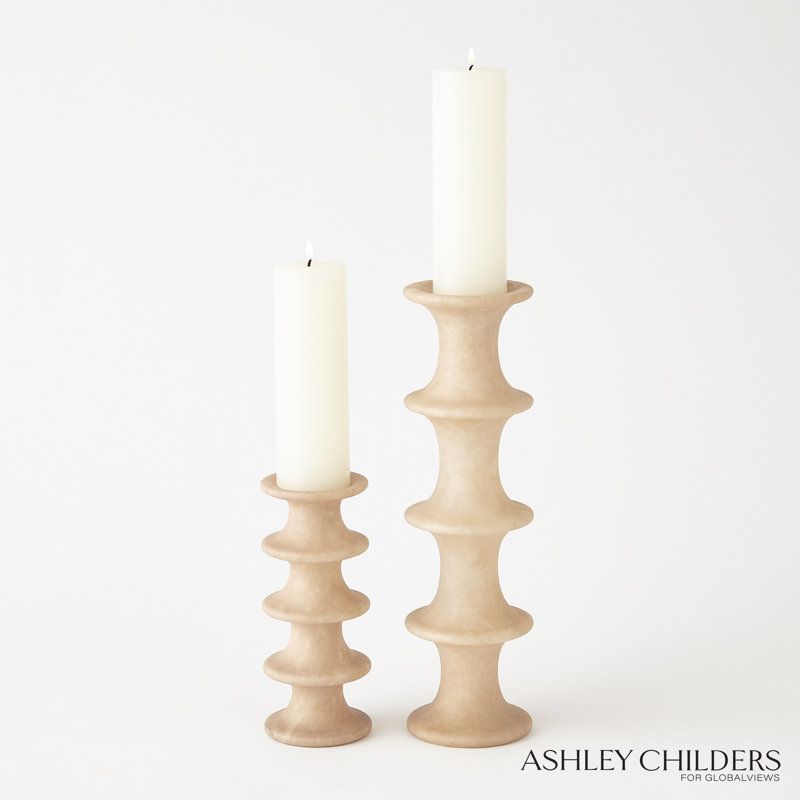 Ridge Alabaster Candlestick-Lg, 12.5" H x 3.5" W x 3.5" D, Brown