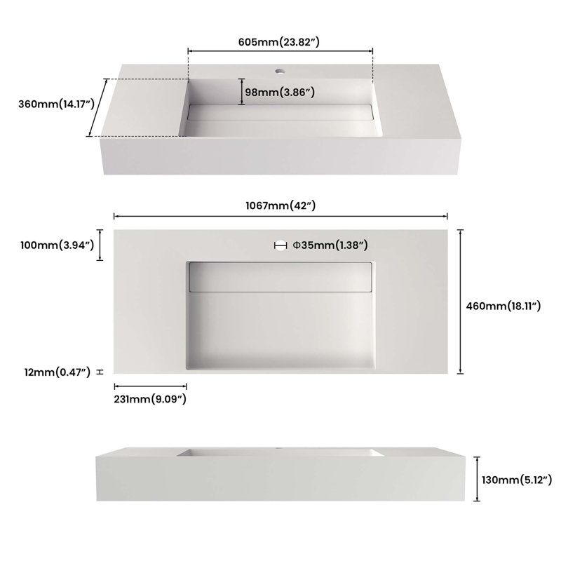 Bassin à surface solide durable avec conception en cascade