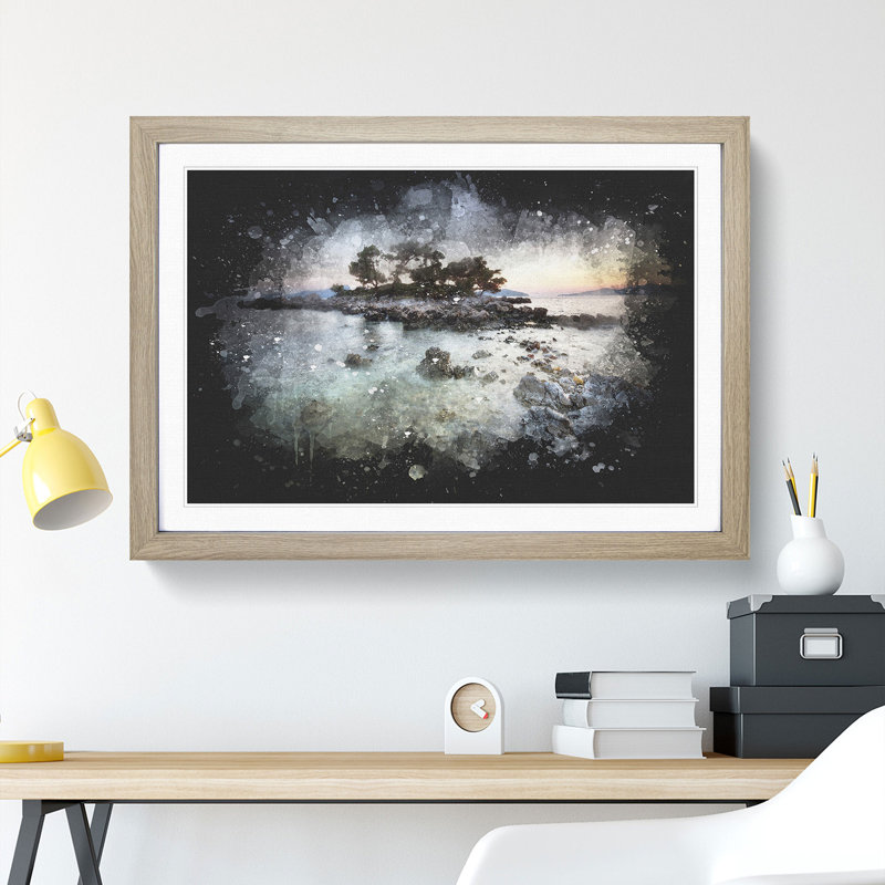 Rocky Island Paint Splash - Picture Frame Graphic Art, Oak Framed, 65cm H x 90cm W x 2cm D