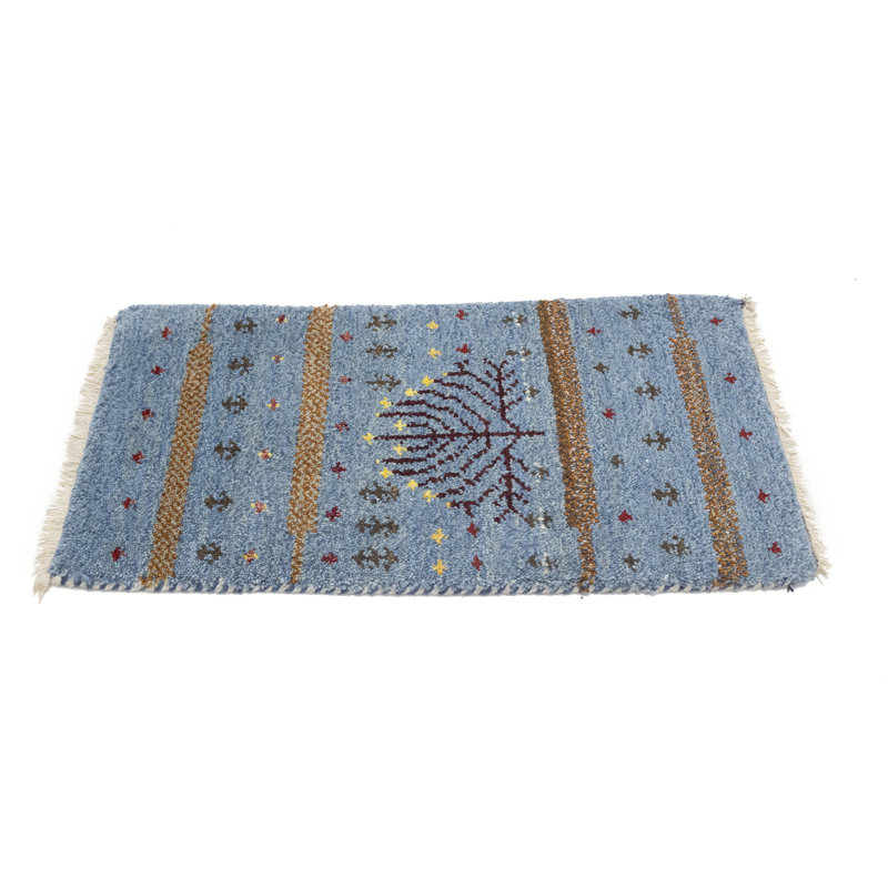 Tapis oriental bleu Indo-Gabbeh 1 pi 4 po x 2 pi 