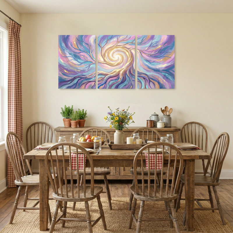 Abstrait arbre tourbillonnant abstrait, ensemble de 3 reproductions d'art sur toile, 18” H x 36” W
