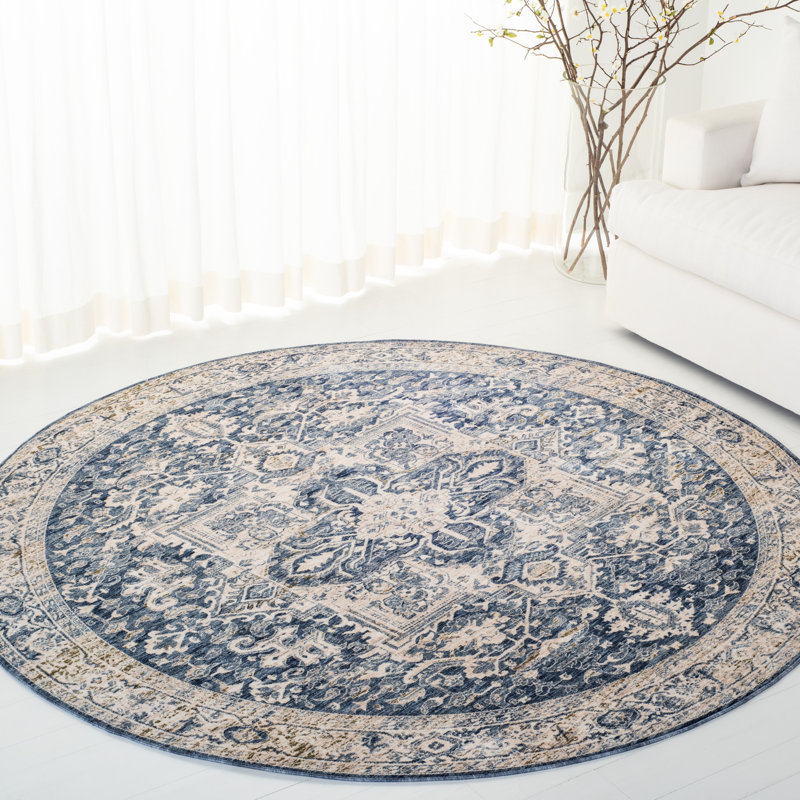 Serene Navy and Soft Taupe Medallion Runner Rug 2' x 10'