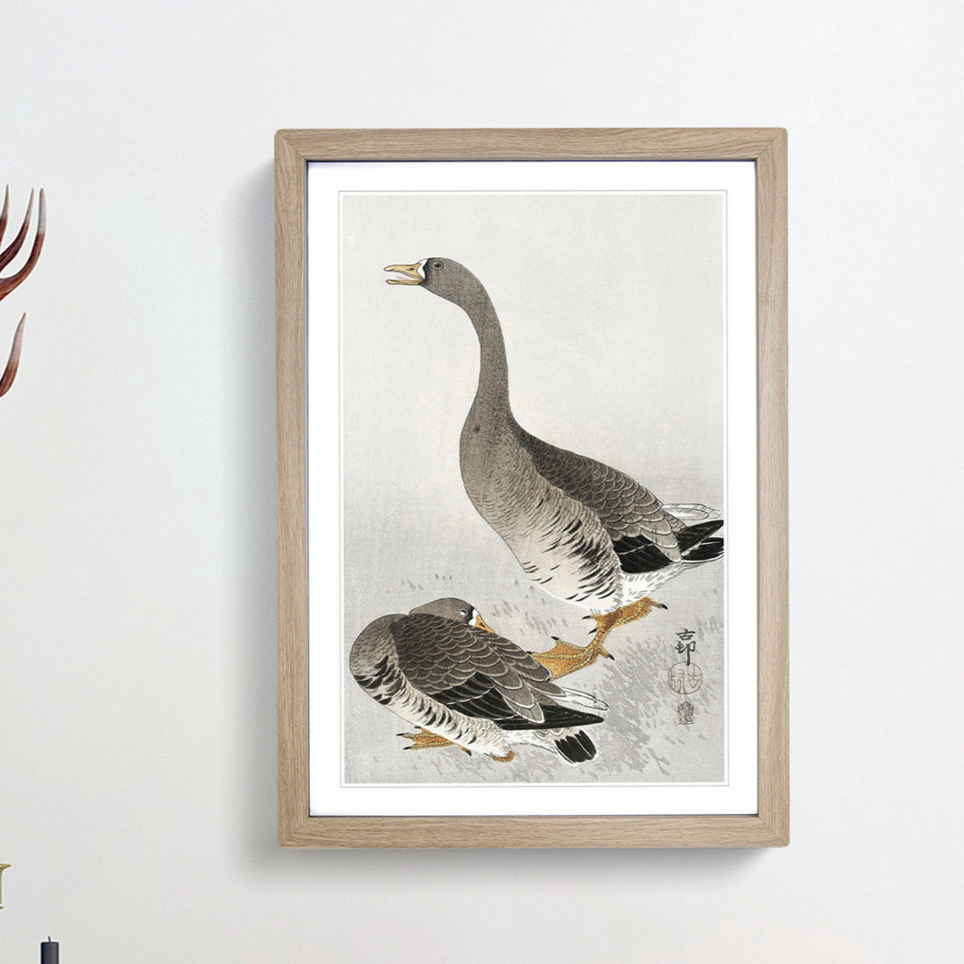 Pair of Geese by Ohara Koson - Framed Print