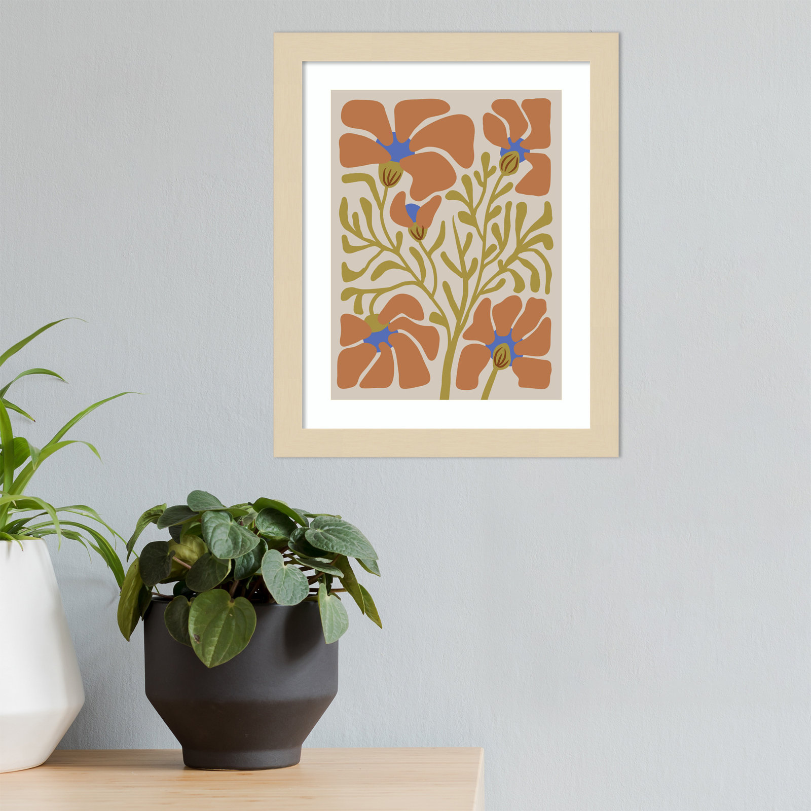 Expressive Abstract House Plant Orange Print, 13" H x 11" W x 1" D, Brown