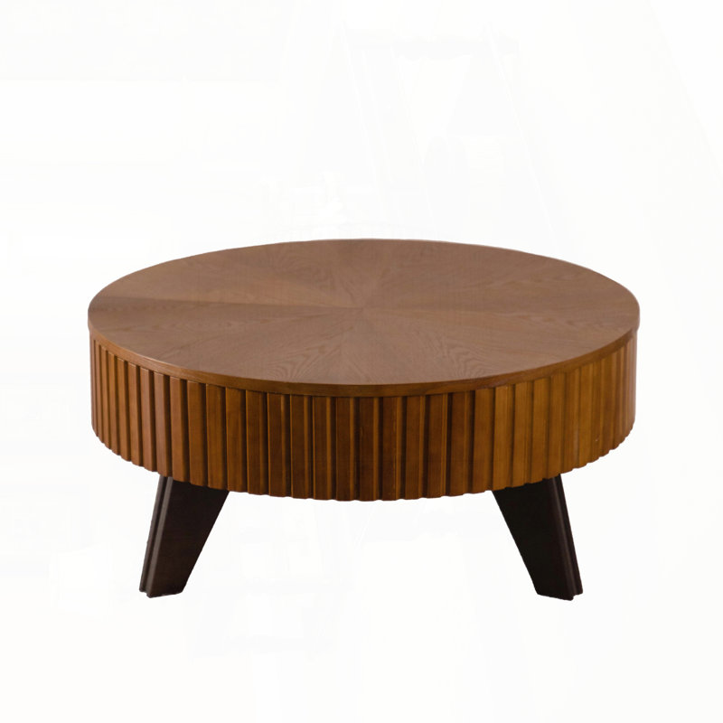 Table basse ronde ronde avec pieds en bois massif - naturel, 35,4 po, H 13,77 po x L 35,4 po x l 35,4 po