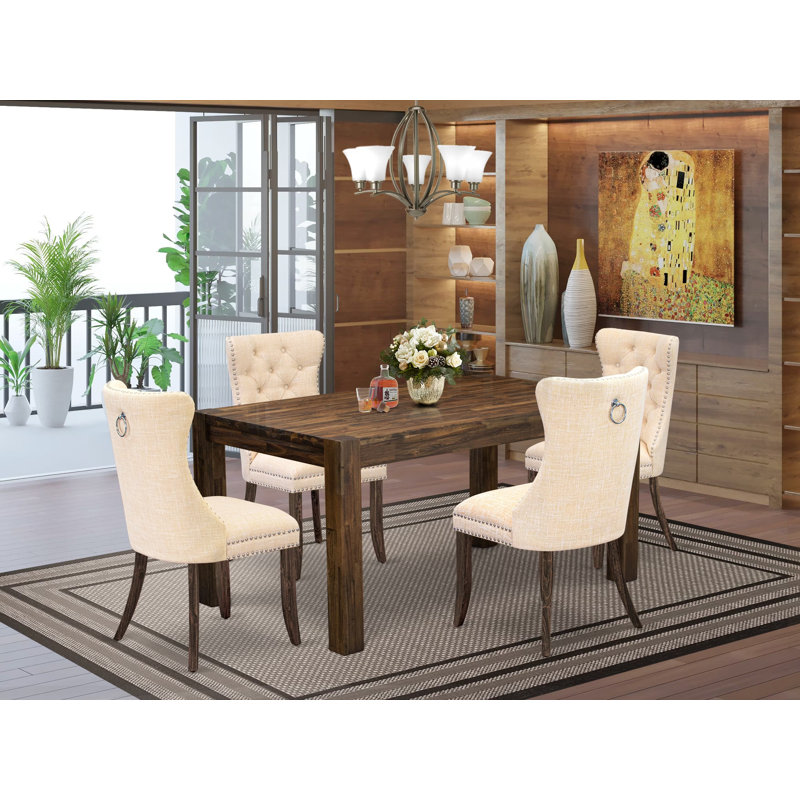 Ensemble de table de cuisine 5 pièces comprenant une table de salle à manger rectangulaire en bois rustique et 4 chaises, Jacobean patiné