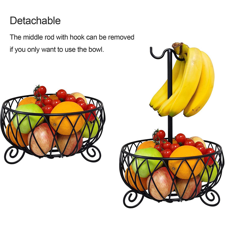 Red Barrel Studio® Large-Sized Fruit Bowl Tree Basket with Banana Hanger,  Wood Base in Bronze