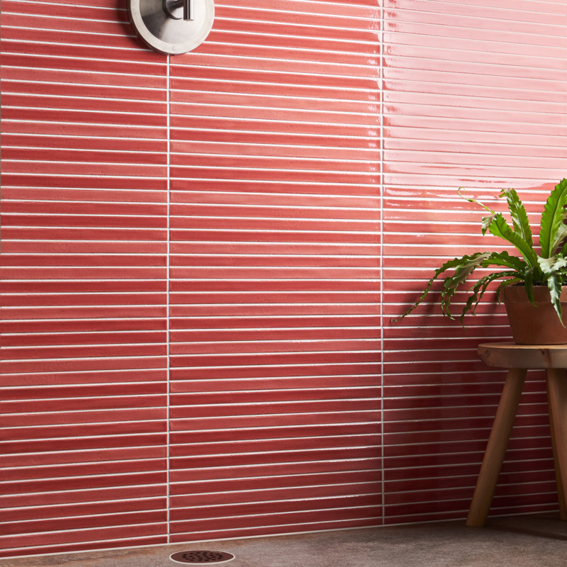 Vivanta 5.27 In. X 17.71 In. Glossy Ceramic Mosaic Elongated Subway Wall Tile (8 Sheets / Box), Wild Coralito Pink