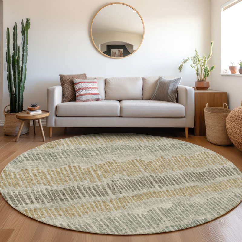Premium Machine Washable Prisco Beige Rug, Round 8'