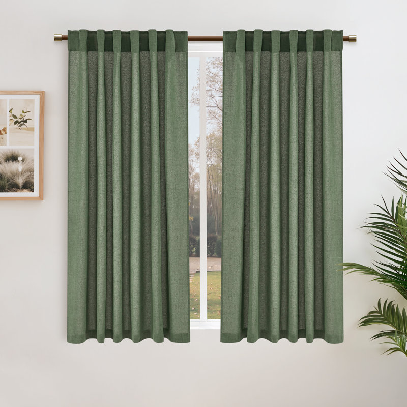 Faux Linen Blend Curtains Rod Pocket & Back tab Semi Sheer Window Treatments Privacy with Light Filtering for Living Room, 2 Panels