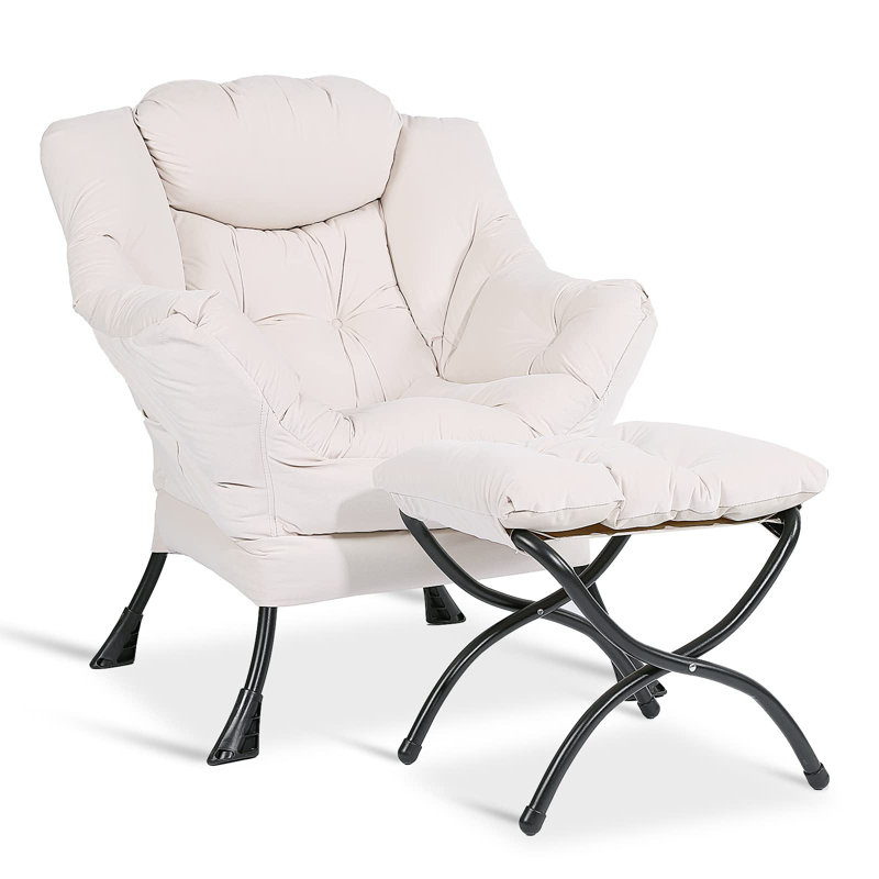 Méridienne large et repose-pieds Cyntha, Velours beige