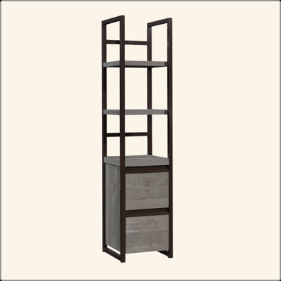 Narrow Space-Efficient Bookcase, 2 Locking Drawers