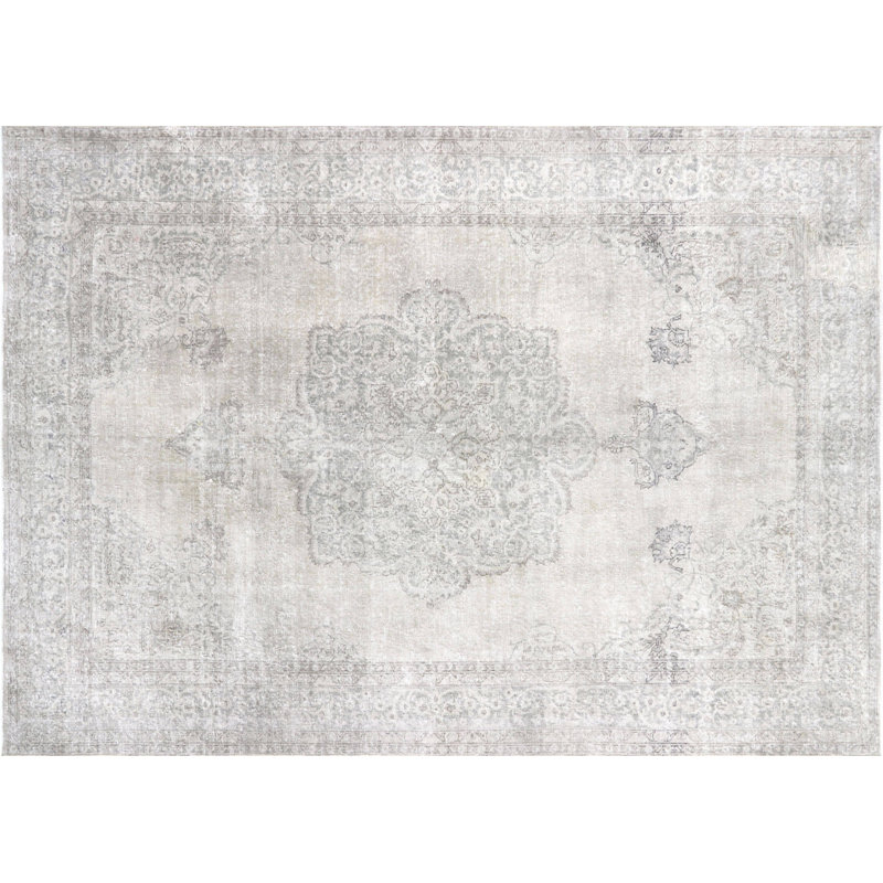 Tapis unique en laine noué à la main de style années 1960 de 8 pi 3 po x 11 pi 8 po gris / ivoire