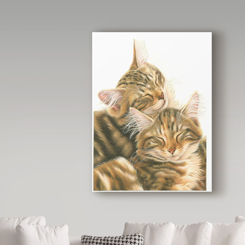 Furtado «Orange Cats», reproduction de peinture acrylique sur toile tendue, H 32 po x l 24 po x P 2 po