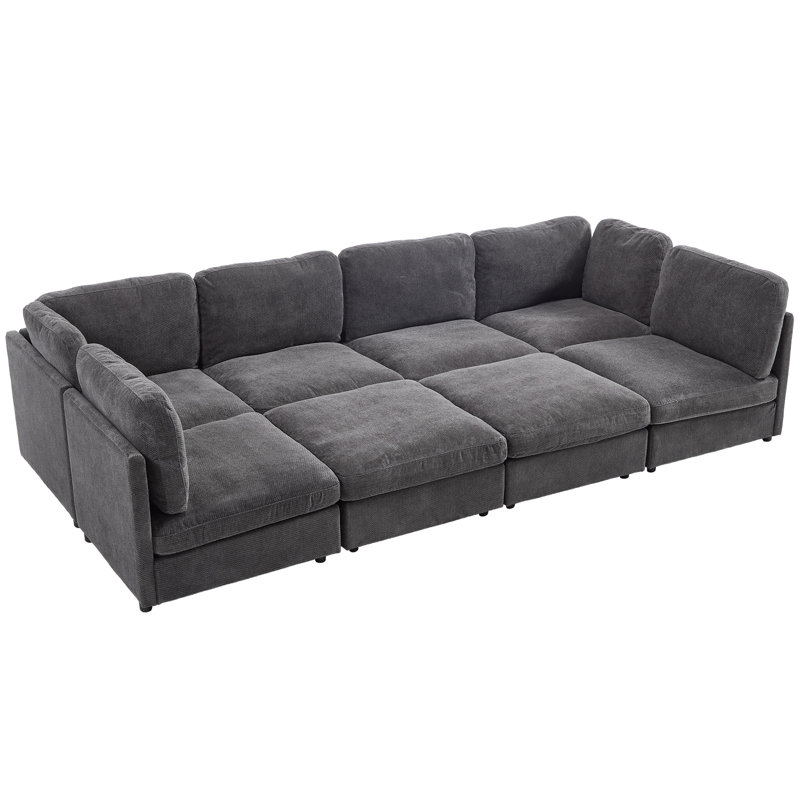 Canapé modulaire 8 pièces 8 pièces, Mélange de polyester gris foncé