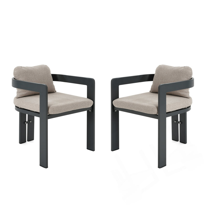 Outdoor Aluminum Dining Chair Set Of 2 With Comfortable Cushion For All-Weather Use And Modern Style.